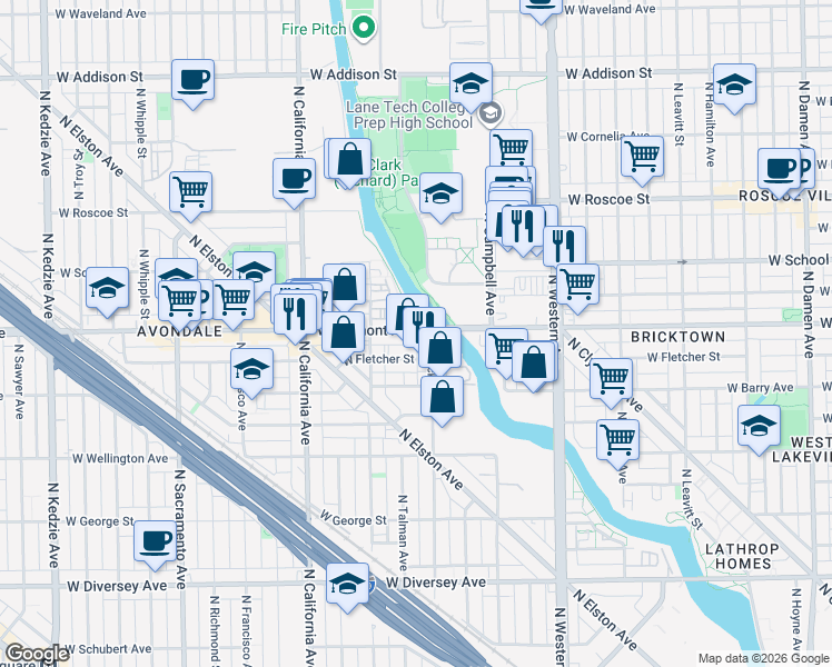 map of restaurants, bars, coffee shops, grocery stores, and more near in Chicago