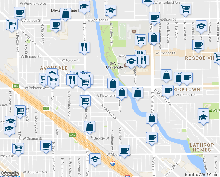 map of restaurants, bars, coffee shops, grocery stores, and more near 3216 North Talman Avenue in Chicago