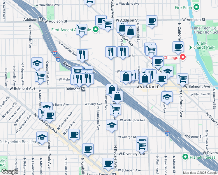 map of restaurants, bars, coffee shops, grocery stores, and more near in Chicago