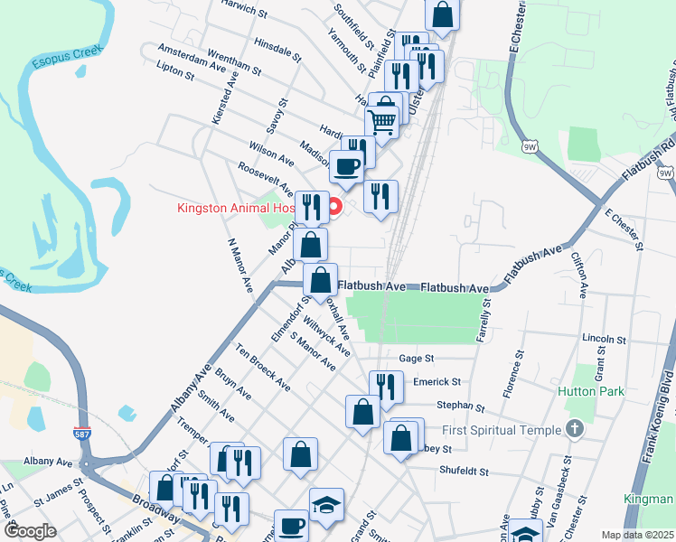 map of restaurants, bars, coffee shops, grocery stores, and more near 14 Deyo St in Kingston