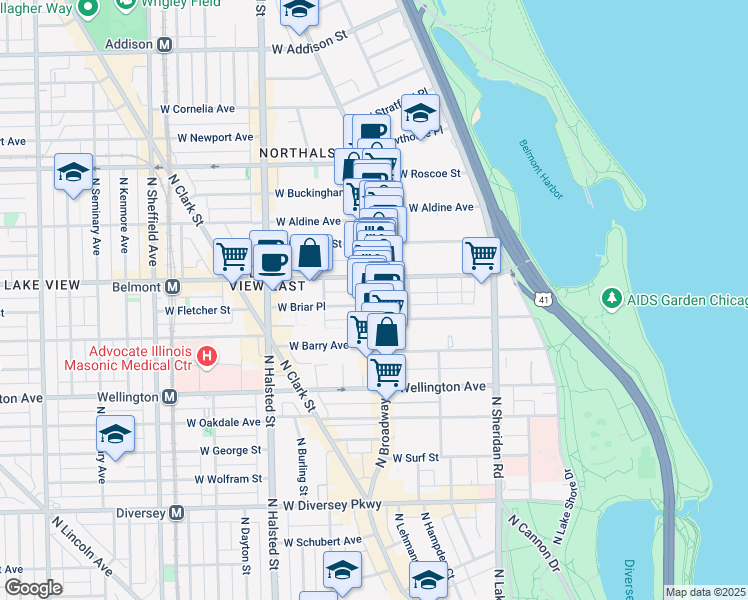 map of restaurants, bars, coffee shops, grocery stores, and more near in Chicago