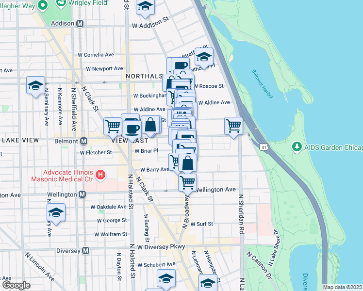map of restaurants, bars, coffee shops, grocery stores, and more near in Chicago