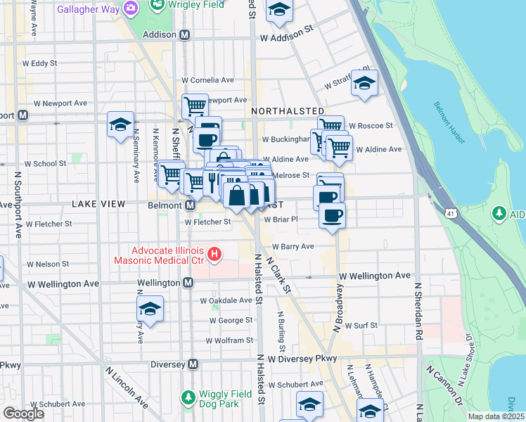 map of restaurants, bars, coffee shops, grocery stores, and more near in Chicago