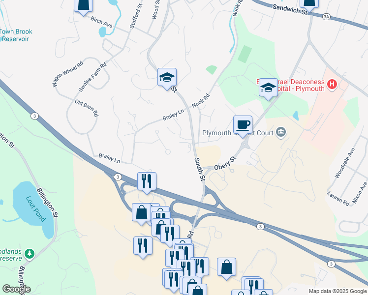 map of restaurants, bars, coffee shops, grocery stores, and more near 157 South Street in Plymouth