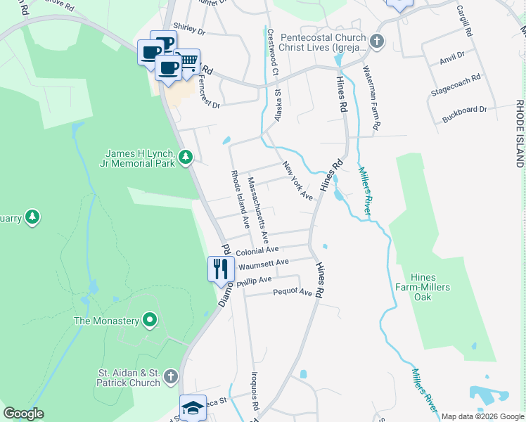 map of restaurants, bars, coffee shops, grocery stores, and more near 23 Delaware Avenue in Cumberland