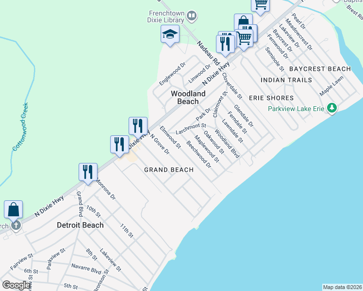 map of restaurants, bars, coffee shops, grocery stores, and more near 3131 Beechwood Street in Monroe