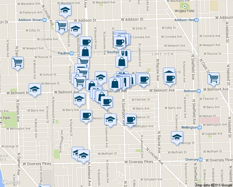 map of restaurants, bars, coffee shops, grocery stores, and more near in Chicago