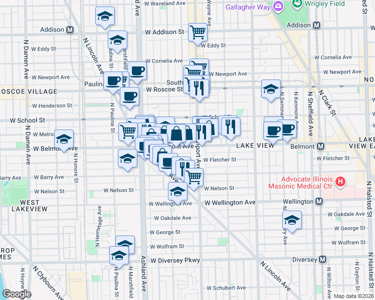 map of restaurants, bars, coffee shops, grocery stores, and more near in Chicago