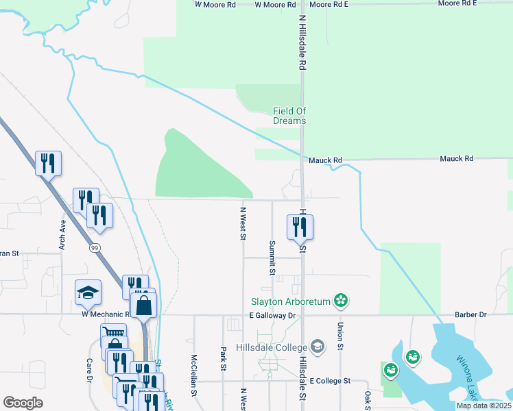 map of restaurants, bars, coffee shops, grocery stores, and more near 16 East Montgomery Street in Hillsdale
