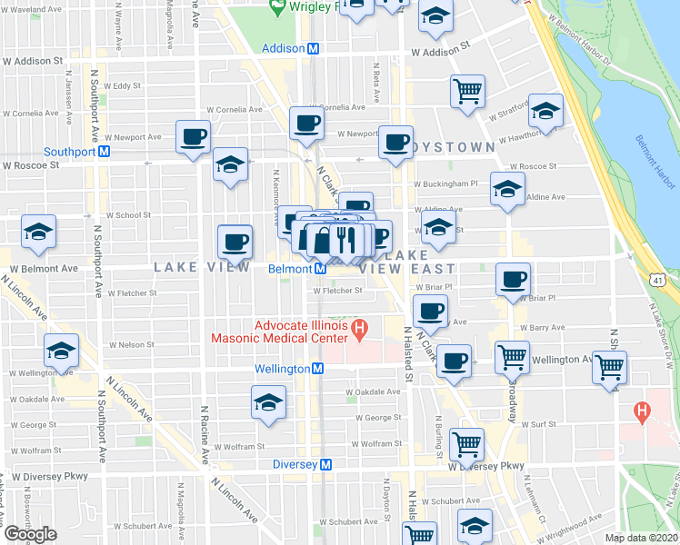 map of restaurants, bars, coffee shops, grocery stores, and more near in Chicago