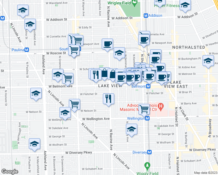 map of restaurants, bars, coffee shops, grocery stores, and more near in Chicago
