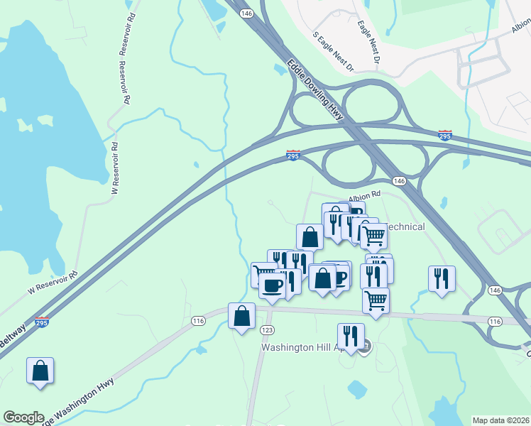 map of restaurants, bars, coffee shops, grocery stores, and more near Providence Beltway in Lincoln
