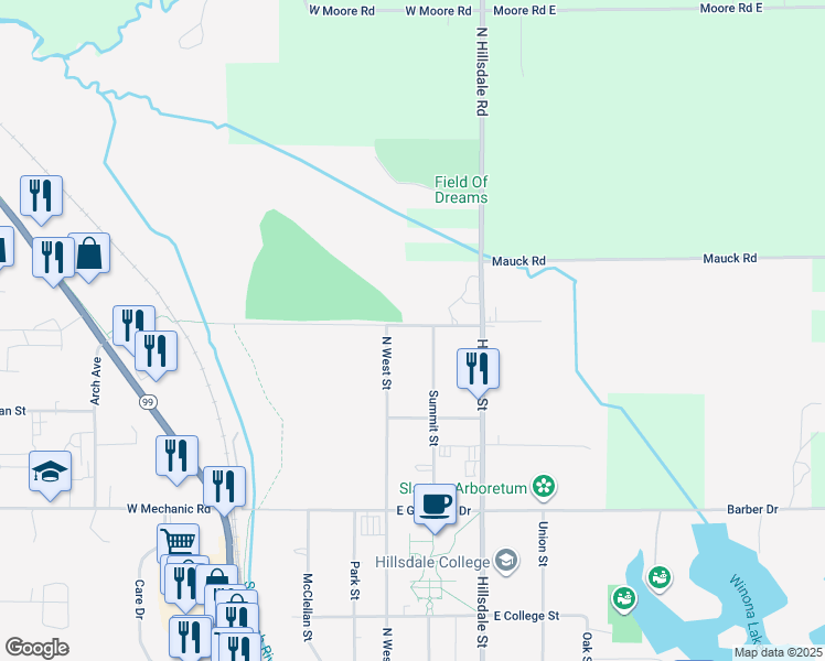 map of restaurants, bars, coffee shops, grocery stores, and more near 16 East Montgomery Street in Hillsdale