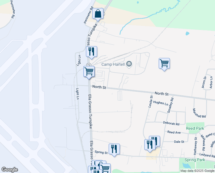 map of restaurants, bars, coffee shops, grocery stores, and more near Connecticut 75 in Windsor Locks