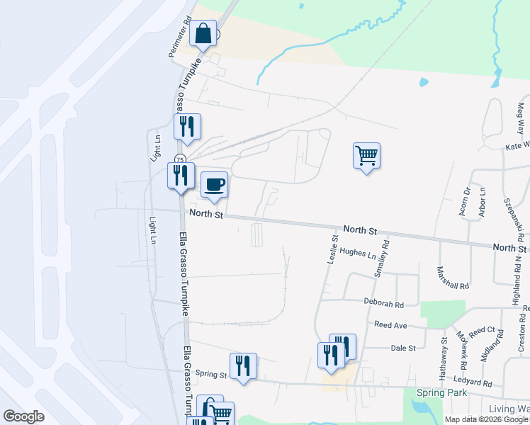 map of restaurants, bars, coffee shops, grocery stores, and more near 542 North Street in Windsor Locks