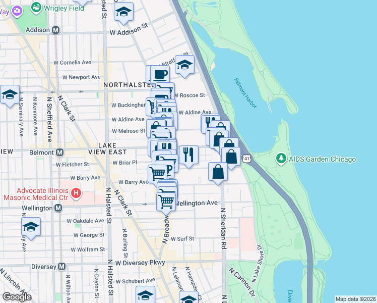 map of restaurants, bars, coffee shops, grocery stores, and more near in Chicago