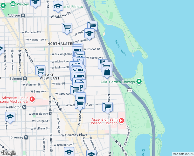 map of restaurants, bars, coffee shops, grocery stores, and more near in Chicago