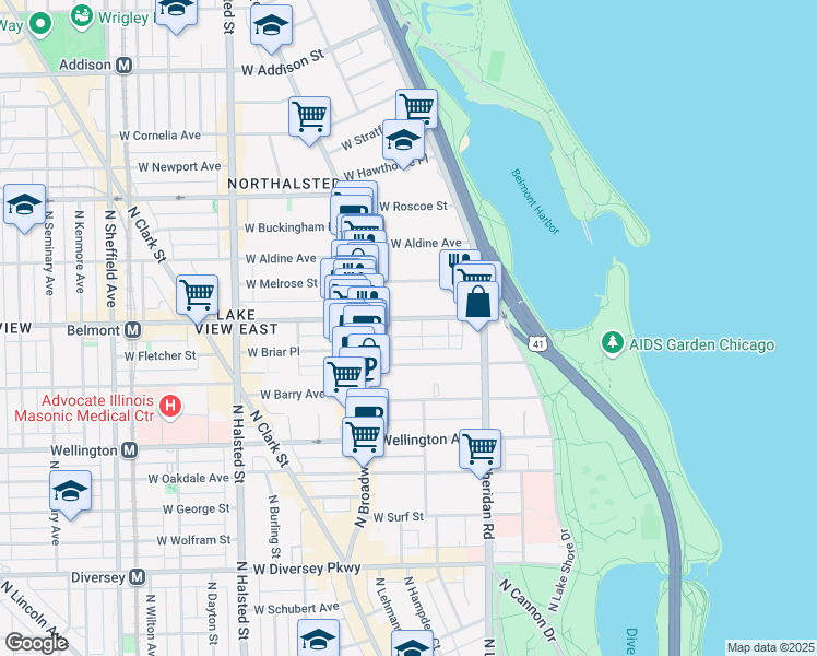 map of restaurants, bars, coffee shops, grocery stores, and more near in Chicago