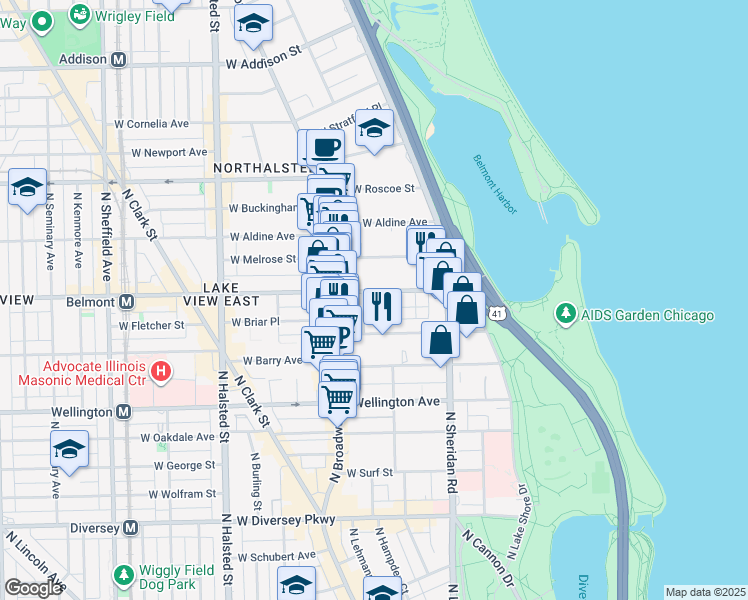 map of restaurants, bars, coffee shops, grocery stores, and more near in Chicago