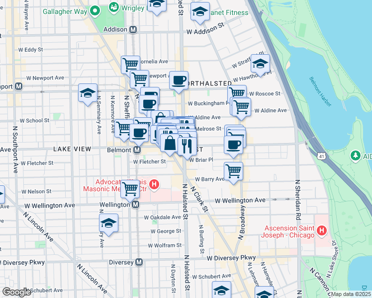 map of restaurants, bars, coffee shops, grocery stores, and more near in Chicago