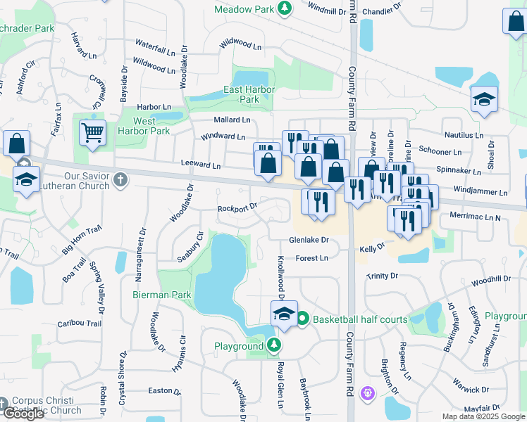 map of restaurants, bars, coffee shops, grocery stores, and more near 1028 Rockport Drive in Carol Stream