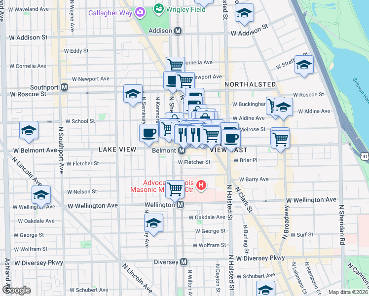 map of restaurants, bars, coffee shops, grocery stores, and more near in Chicago