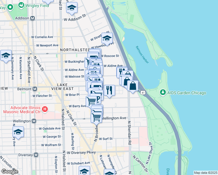 map of restaurants, bars, coffee shops, grocery stores, and more near in Chicago