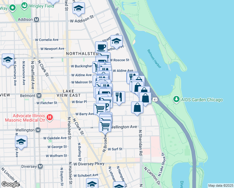 map of restaurants, bars, coffee shops, grocery stores, and more near in Chicago