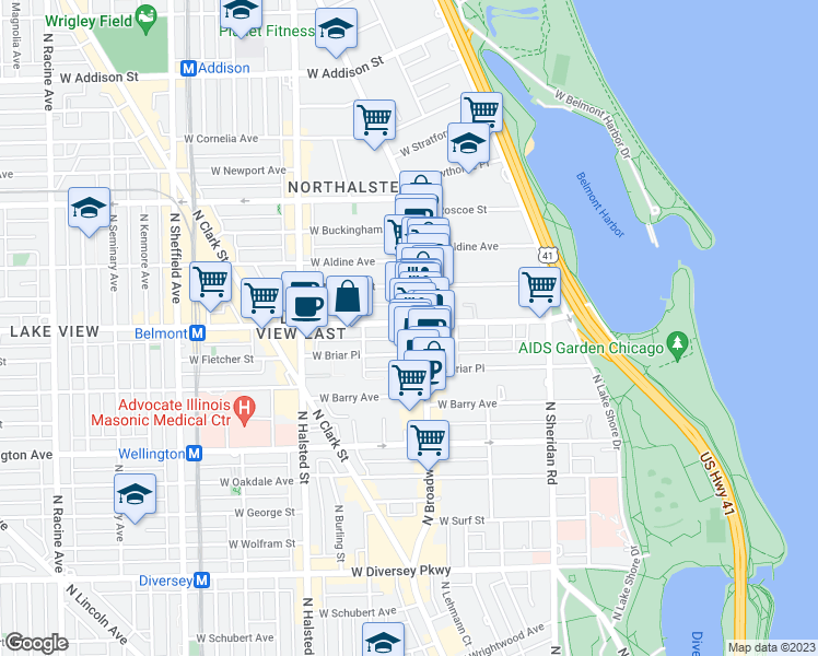 map of restaurants, bars, coffee shops, grocery stores, and more near in Chicago