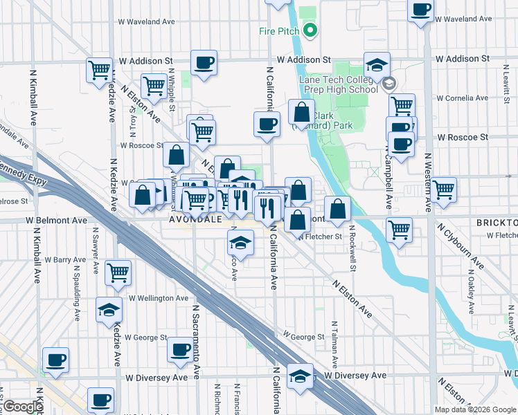 map of restaurants, bars, coffee shops, grocery stores, and more near in Chicago