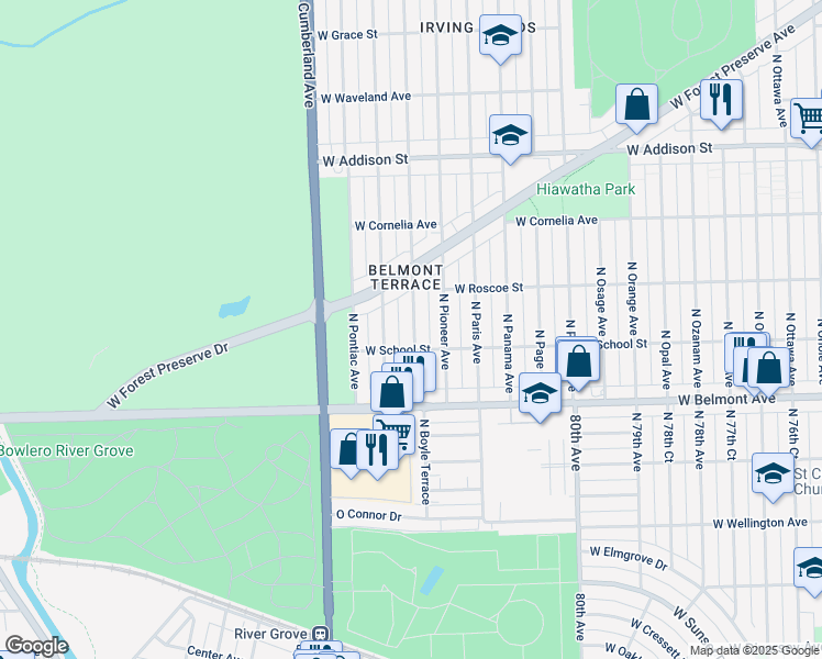 map of restaurants, bars, coffee shops, grocery stores, and more near 3318 North Pittsburgh Avenue in Chicago