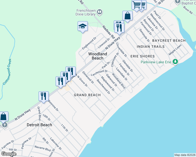 map of restaurants, bars, coffee shops, grocery stores, and more near 3131 Beechwood Street in Monroe