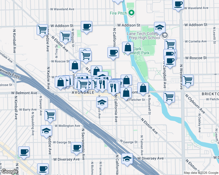 map of restaurants, bars, coffee shops, grocery stores, and more near in Chicago