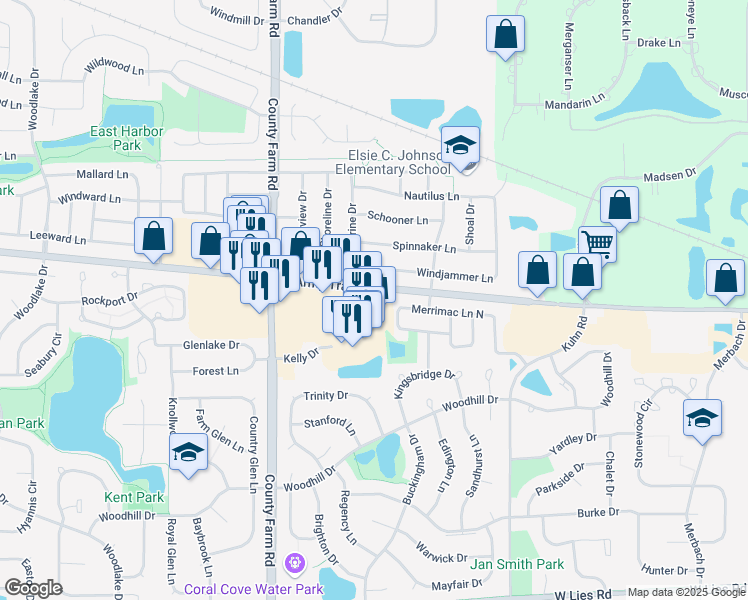 map of restaurants, bars, coffee shops, grocery stores, and more near 724 Army Trail Road in Carol Stream