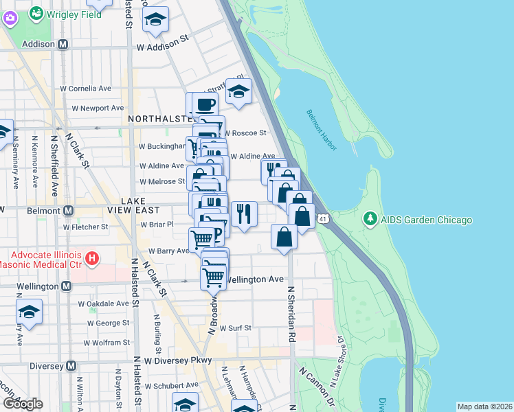 map of restaurants, bars, coffee shops, grocery stores, and more near in Chicago