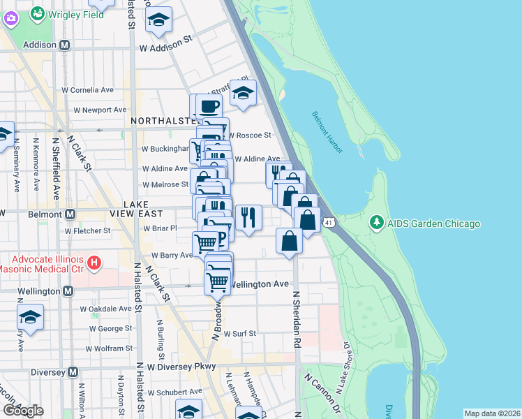 map of restaurants, bars, coffee shops, grocery stores, and more near in Chicago