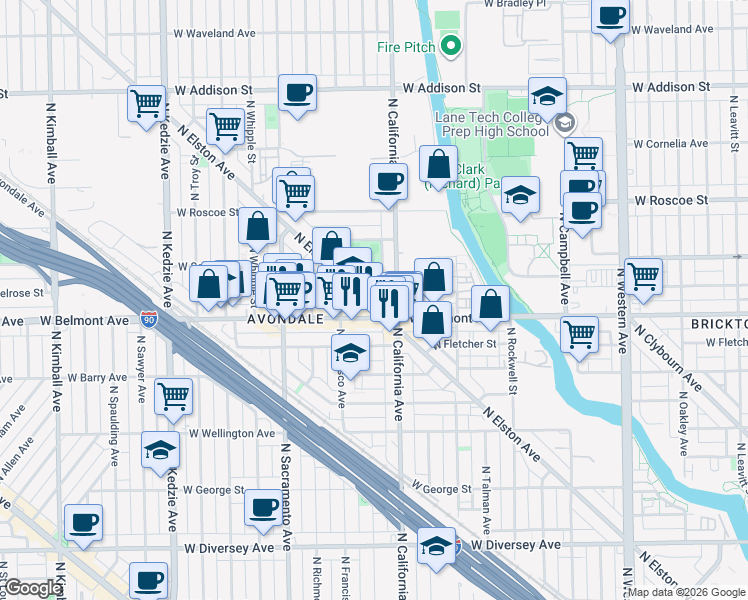 map of restaurants, bars, coffee shops, grocery stores, and more near in Chicago
