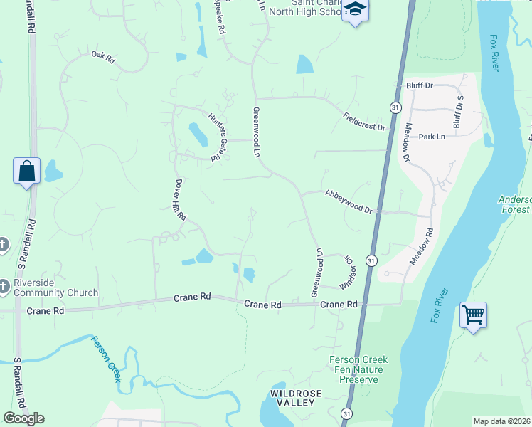 map of restaurants, bars, coffee shops, grocery stores, and more near 4N881 Old Farm Road in St. Charles