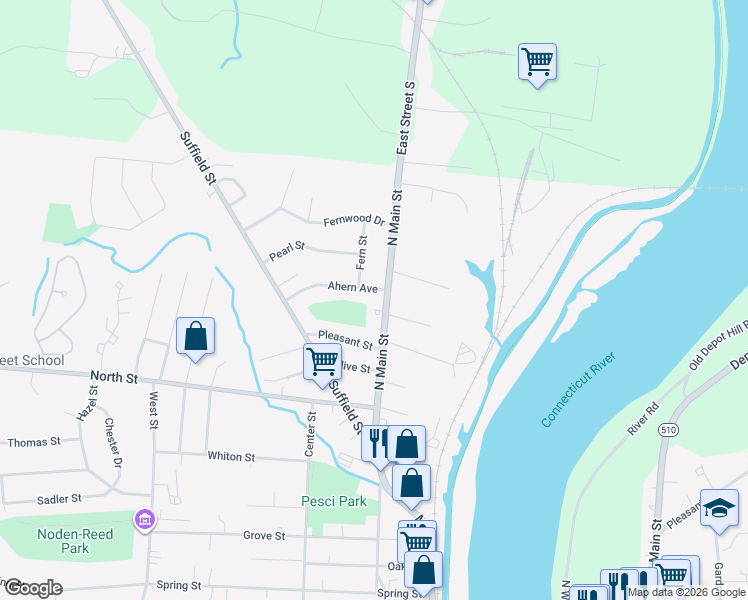 map of restaurants, bars, coffee shops, grocery stores, and more near 56 North Main Street in Windsor Locks