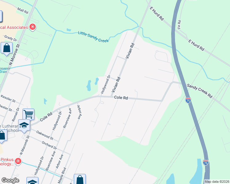 map of restaurants, bars, coffee shops, grocery stores, and more near 831 Cole Road in Monroe