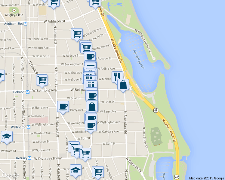 map of restaurants, bars, coffee shops, grocery stores, and more near in Chicago