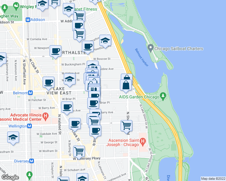 map of restaurants, bars, coffee shops, grocery stores, and more near in Chicago