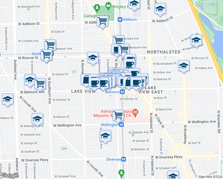 map of restaurants, bars, coffee shops, grocery stores, and more near in Chicago