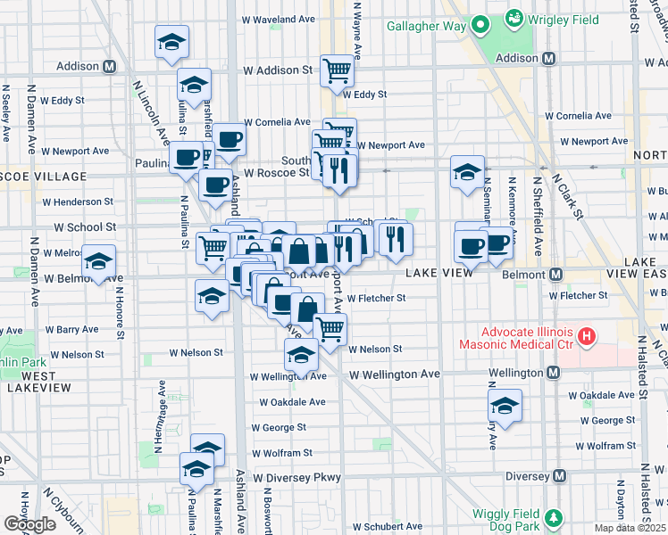 map of restaurants, bars, coffee shops, grocery stores, and more near in Chicago
