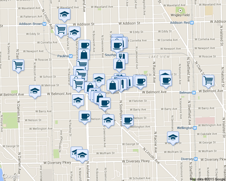 map of restaurants, bars, coffee shops, grocery stores, and more near in Chicago