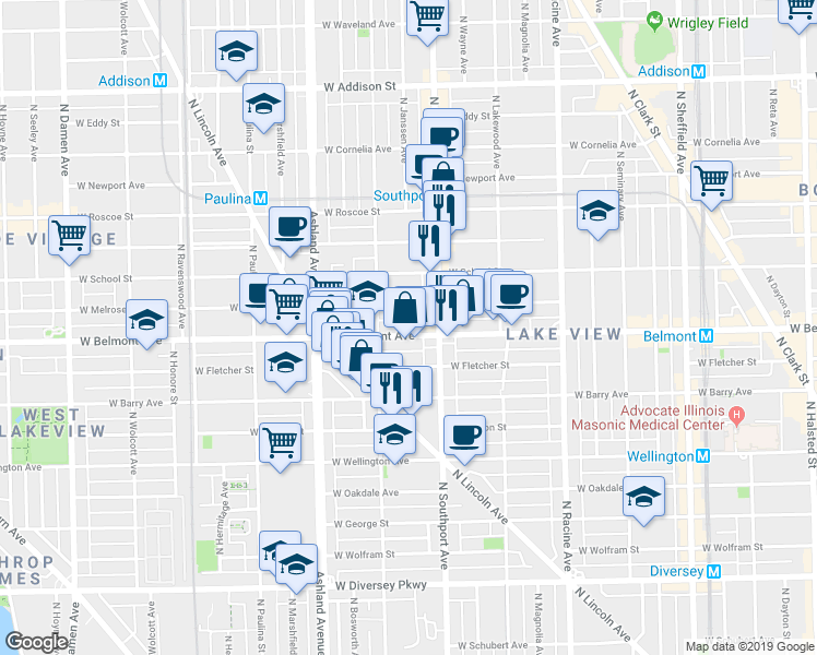 map of restaurants, bars, coffee shops, grocery stores, and more near in Chicago