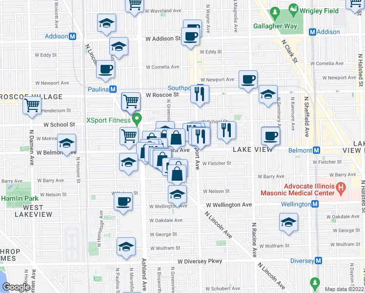map of restaurants, bars, coffee shops, grocery stores, and more near in Chicago