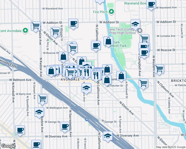 map of restaurants, bars, coffee shops, grocery stores, and more near in Chicago