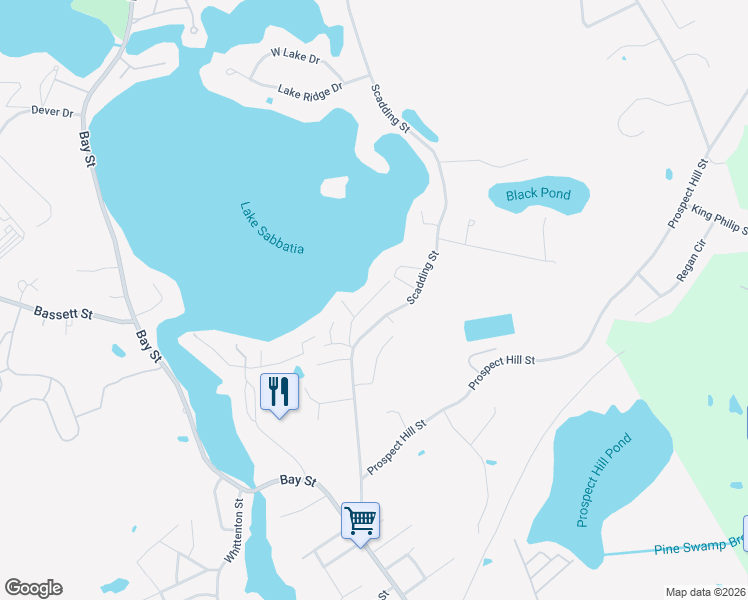 map of restaurants, bars, coffee shops, grocery stores, and more near 55 Shore Drive in Taunton