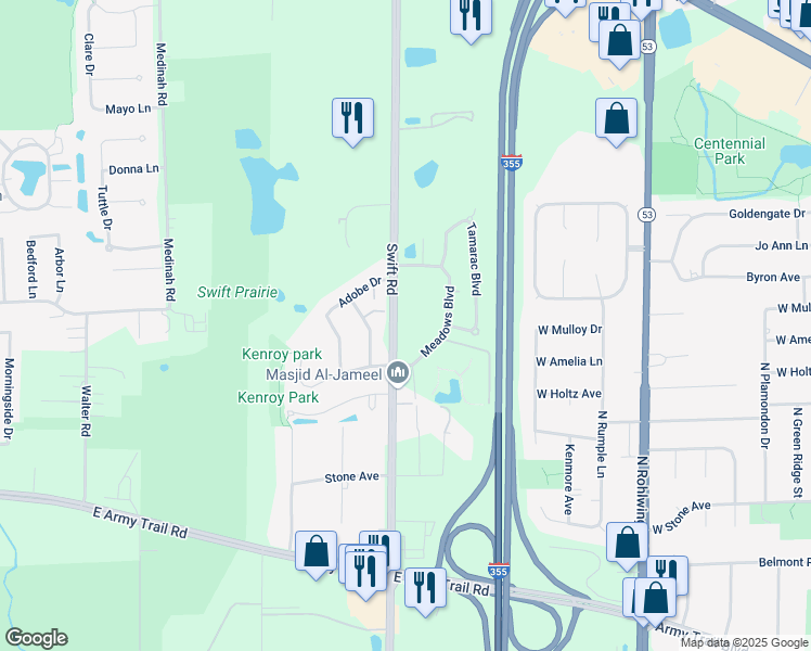 map of restaurants, bars, coffee shops, grocery stores, and more near 695 North Swift Road in Addison